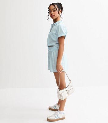 Girls Light Blue Tie Front Gauze Shirt 3 Girls Light Blue Tie Front Gauze Shirt