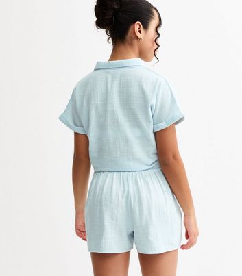 Girls Light Blue Tie Front Gauze Shirt 4 Girls Light Blue Tie Front Gauze Shirt