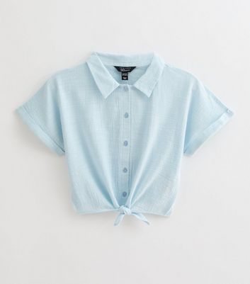 Girls Light Blue Tie Front Gauze Shirt 5 Girls Light Blue Tie Front Gauze Shirt