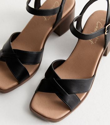 Black Faux Leather Block Heel Sandals 3 Black Faux Leather Block Heel Sandals