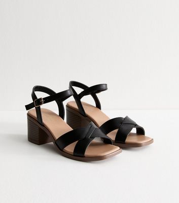 Black Faux Leather Block Heel Sandals 4 Black Faux Leather Block Heel Sandals