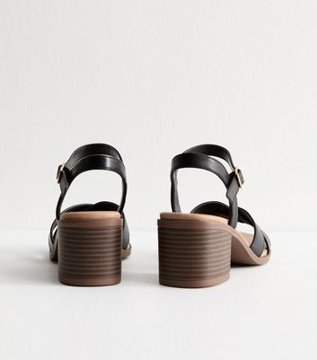Black Faux Leather Block Heel Sandals 5 Black Faux Leather Block Heel Sandals