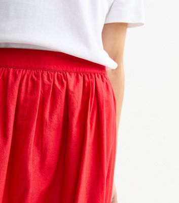 Red Embroidered Cutout Hem Midi Skirt