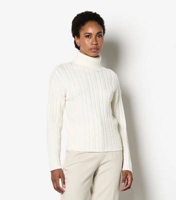 Apricot Cream Cable Knit Roll Neck Jumper