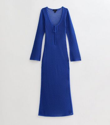 Bright Blue Crochet Tie Neck Maxi Dress 5 Bright Blue Crochet Tie Neck Maxi Dress