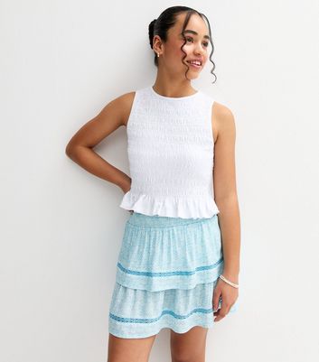 Girls Blue Lace Trim Chevron Print Rara Skirt