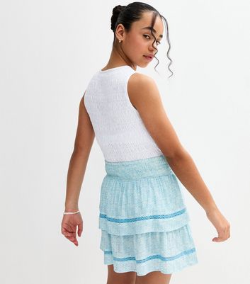 Girls Blue Lace Trim Chevron Print Rara Skirt 3 Girls Blue Lace Trim Chevron Print Rara Skirt