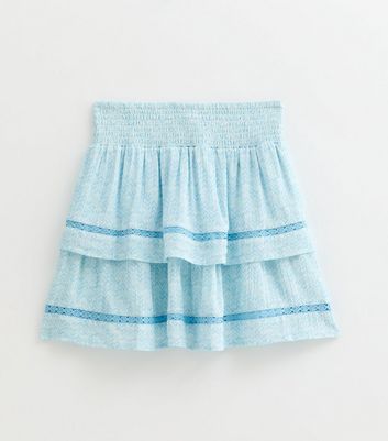 Girls Blue Lace Trim Chevron Print Rara Skirt 4 Girls Blue Lace Trim Chevron Print Rara Skirt