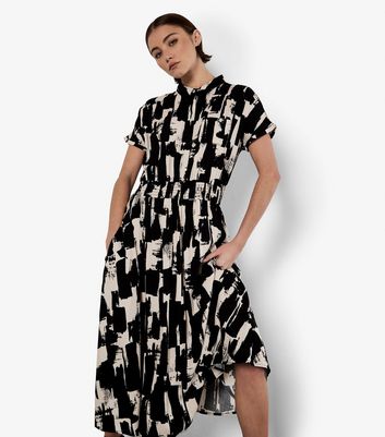 Apricot Black Abstract Print Utility Midi Dress