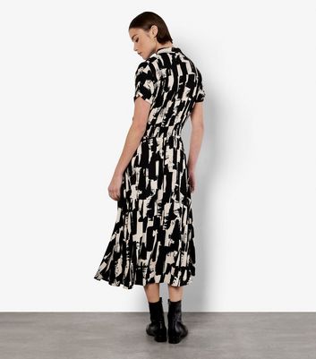 Apricot Black Abstract Print Utility Midi Dress 3 Apricot Black Abstract Print Utility Midi Dress
