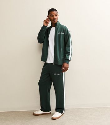 Dark Green Leg Side Stripe Jogger Trousers