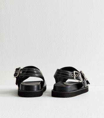 Black Contrast Stitch Faux Leather Sandals 4 Black Contrast Stitch Faux Leather Sandals