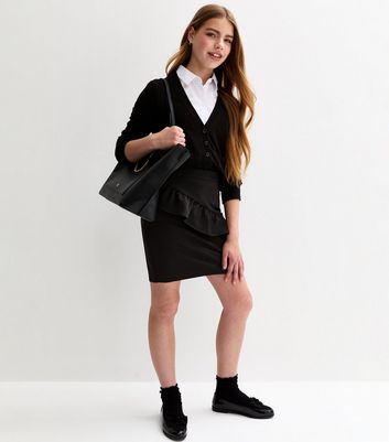Girls Black Frill Trim School Skirt 3 Girls Black Frill Trim School Skirt