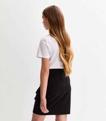 Girls Black Frill Trim School Skirt 4 Girls Black Frill Trim School Skirt