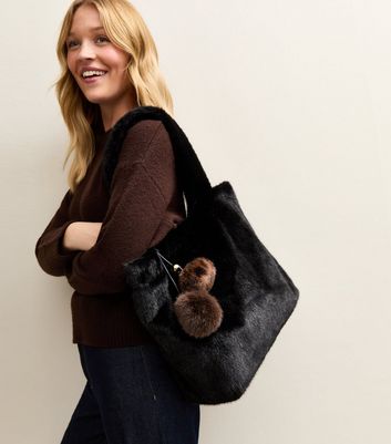 Black Faux Fur Tote