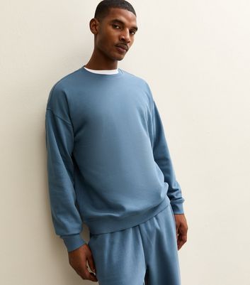 Blue Oversized Crew Neck Sweatshirt