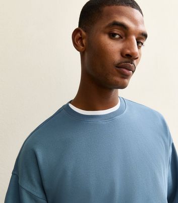 Blue Oversized Crew Neck Sweatshirt