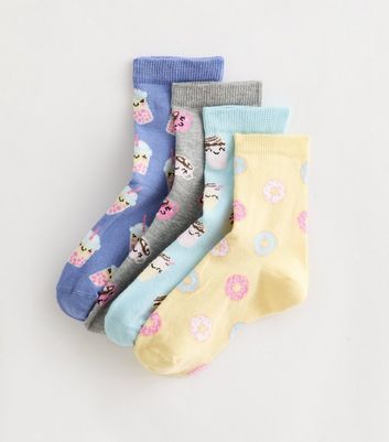 Girls Pack of 4 Multicolour Food and Drink Ankle Socks