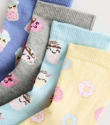 Girls Pack of 4 Multicolour Food and Drink Ankle Socks