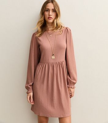 Dusty Pink Long Sleeve Smock Mini Dress