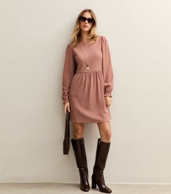 Dusty Pink Long Sleeve Smock Mini Dress