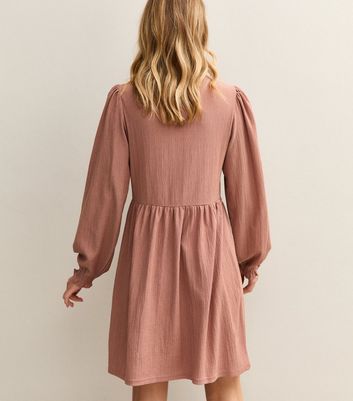 Dusty Pink Long Sleeve Smock Mini Dress