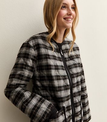 Black Checked Quilted Padded Jacket