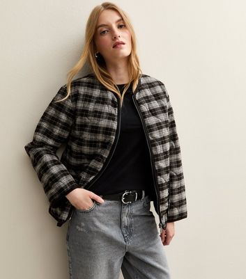 Black Checked Quilted Padded Jacket