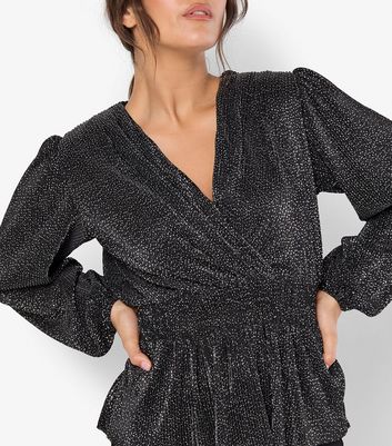 Apricot Black Polka Dot Plisse Pleat Peplum Wrap Top 4 Apricot Black Polka Dot Plisse Pleat Peplum Wrap Top