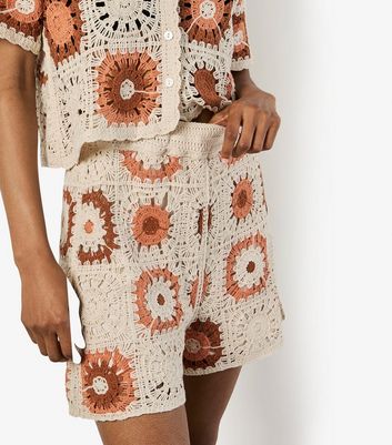Apricot Stone Floral Crochet Shorts