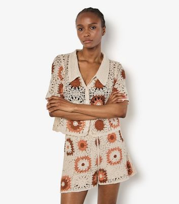 Apricot Stone Floral Crochet Shorts