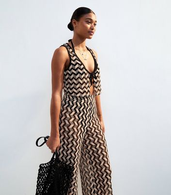 Black Chevron Crochet-Look Beach Trousers 4 Black Chevron Crochet-Look Beach Trousers