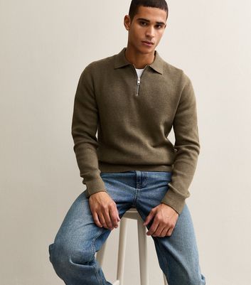 Jack and Jones Light Brown Quarter Zip Collared Jumper