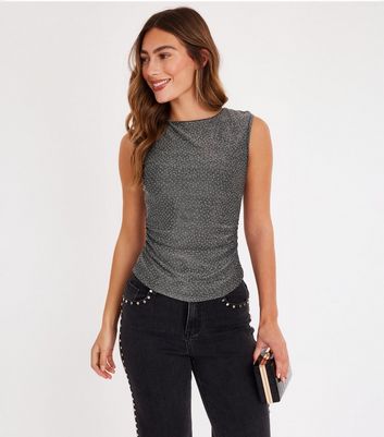 QUIZ Silver Rhinestone Top