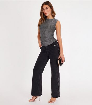 QUIZ Silver Rhinestone Top