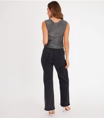 QUIZ Silver Rhinestone Top