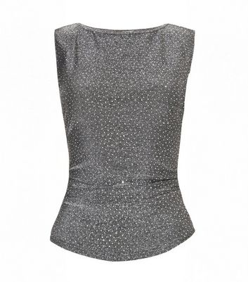 QUIZ Silver Rhinestone Top
