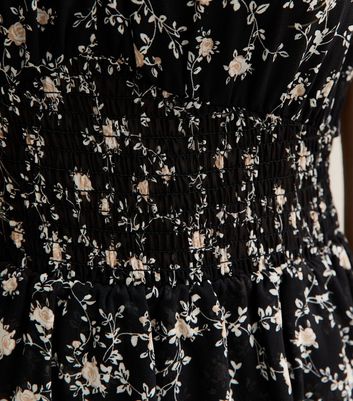 Girls Black Rose Print Chiffon Puff Sleeve Dress 7 Girls Black Rose Print Chiffon Puff Sleeve Dress