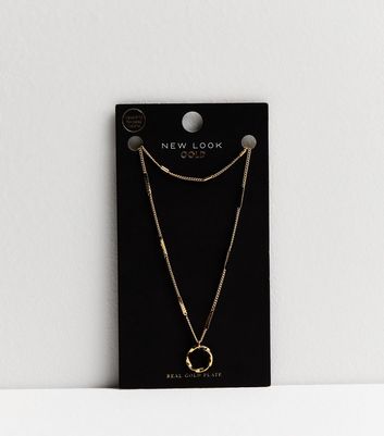 18ct Gold Plated Circle Pendant Layered Chain Necklace 3 18ct Gold Plated Circle Pendant Layered Chain Necklace