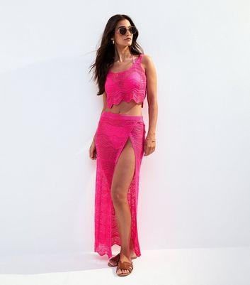 Bright Pink Zig Zag Knit Crop Top