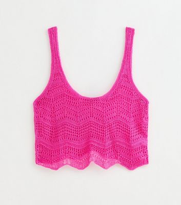 Bright Pink Zig Zag Knit Crop Top