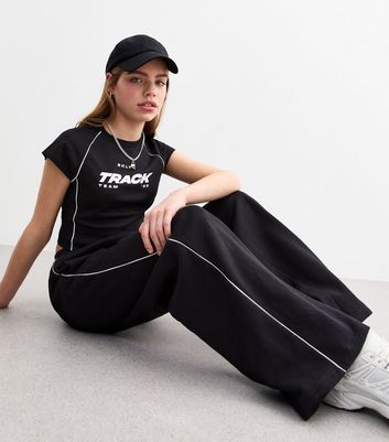 Girls Black Piped Trim Cap Sleeve T-Shirt 3 Girls Black Piped Trim Cap Sleeve T-Shirt