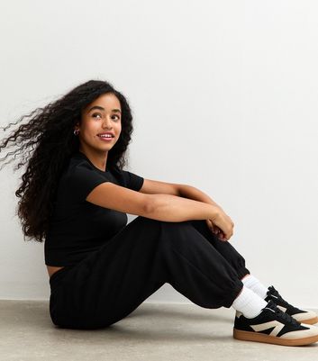 Girls Black Oversized Cuff Joggers 3 Girls Black Oversized Cuff Joggers