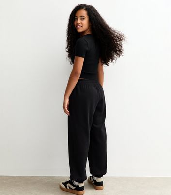 Girls Black Oversized Cuff Joggers 4 Girls Black Oversized Cuff Joggers