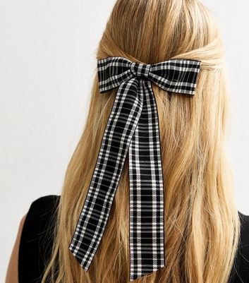 Black Check Ribbon Bow Hair Clip