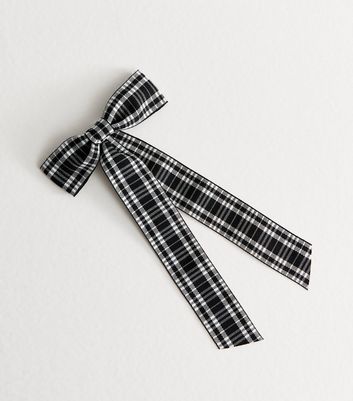 Black Check Ribbon Bow Hair Clip