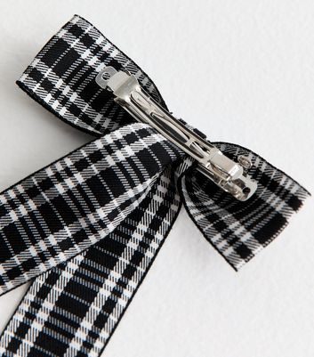 Black Check Ribbon Bow Hair Clip 3 Black Check Ribbon Bow Hair Clip