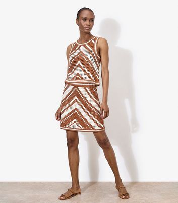 Apricot Brown Chevron Crochet Skirt