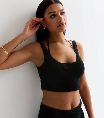 Black Knit Scoop Neck Crop Top