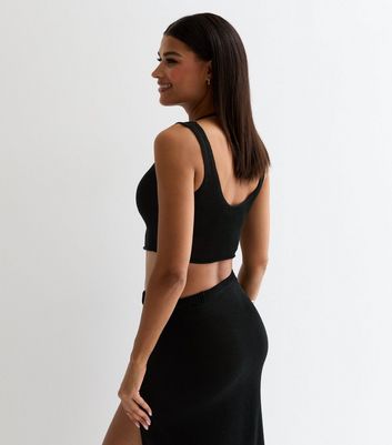 Black Knit Scoop Neck Crop Top 4 Black Knit Scoop Neck Crop Top